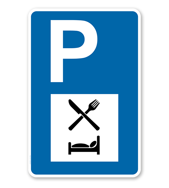 Parkplatzschild - Essen und Trinken - Hotel - mit Symbol – P