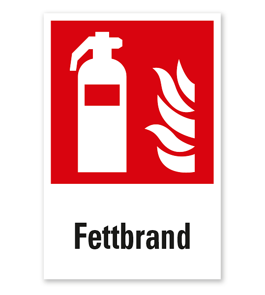 Brandschutzschild Feuerlöscher Fettbrand nach ASR A 1.3 (2013), DIN EN ISO  7010 - F 001 - Kombination