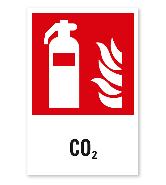 Brandschutzschild Feuerlöscher CO2 nach ASR A 1.3 (2013), DIN EN ISO 7010 -  F 001 - Kombination