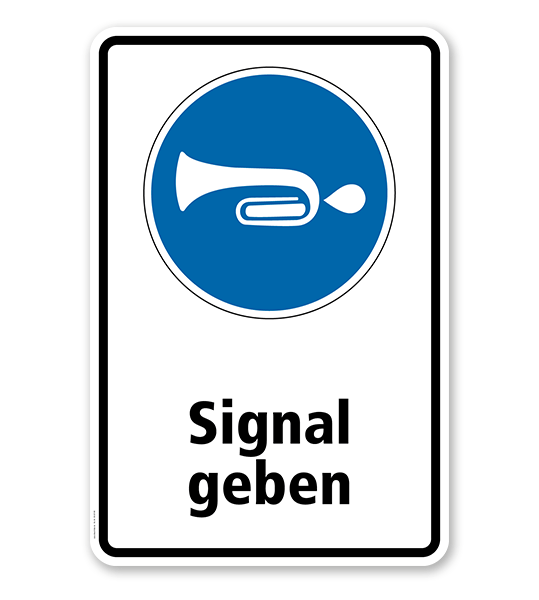 Schild Gebotszeichen Piktogramm & Text deutsch · Signalhorn Hupen  (Gebotsschild)